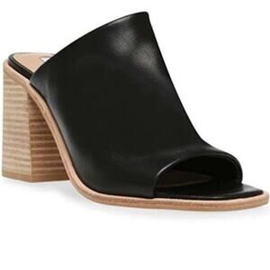 NWT Black Leather Steve Madden Womens Cru Slip On Mule High Heel Sandal Size 7.5